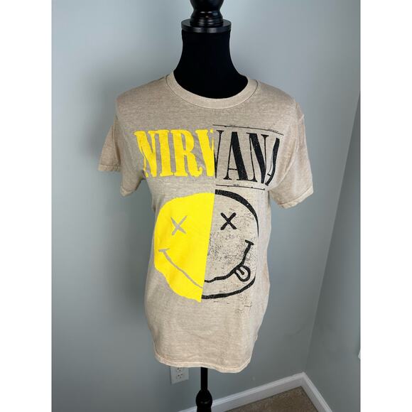 NWOT Nirvana Split Smiley Face Band Tee - Women's XS - Picture 1 of 5